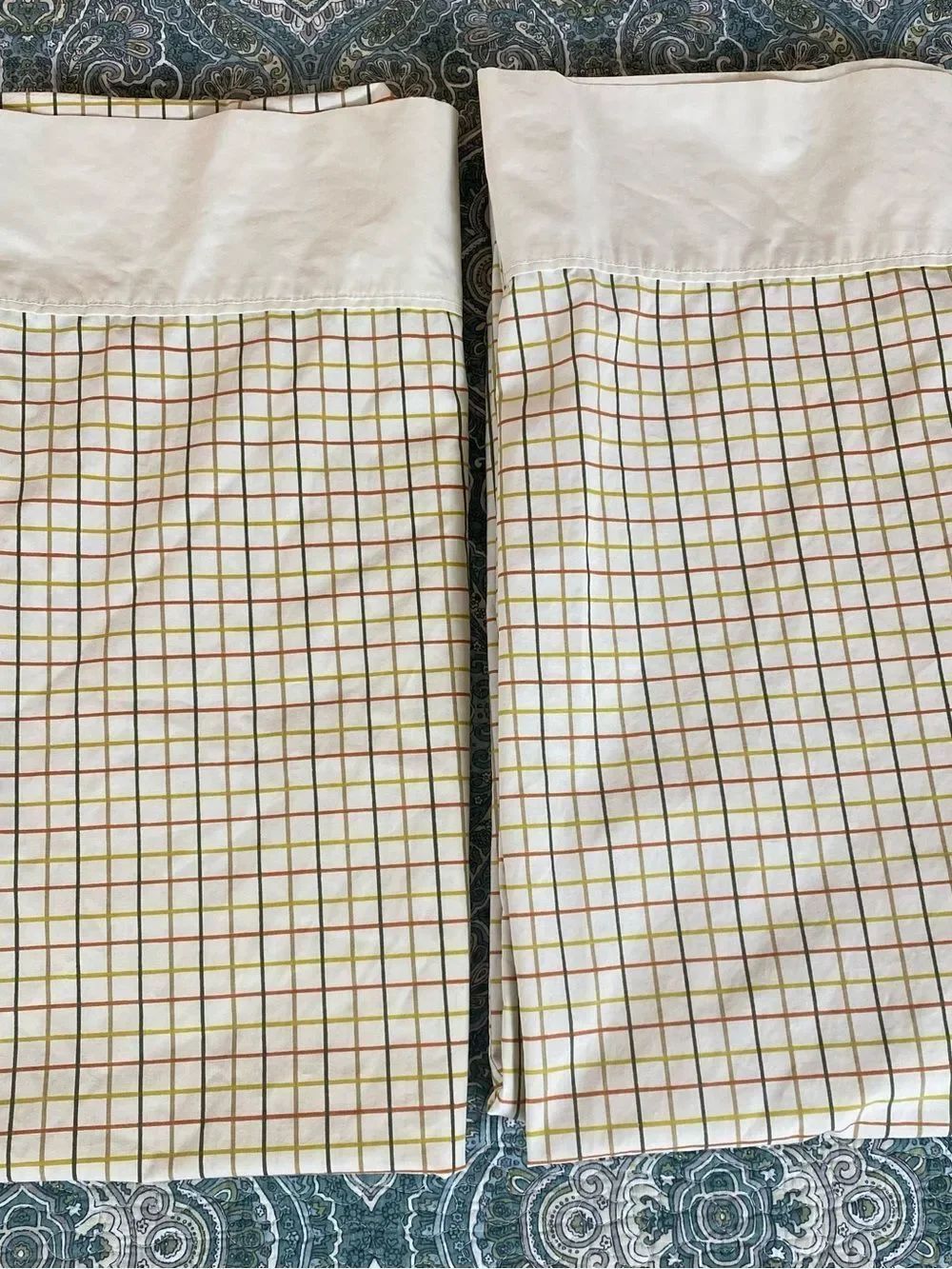 Martha Stewart cream Pillowcases with Green and Orange Grid